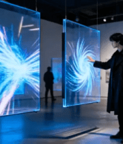 男子参观互动科技艺术展览3408#横屏 