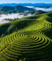  航拍层叠茶山自然风光716#横屏 	 