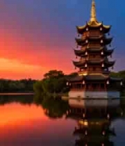 杭州西湖雷峰塔日落景观(1)1801#横屏 	 