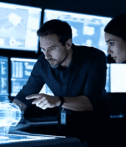 男女工程师操作虚拟科技界面4825#横屏 