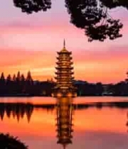  杭州西湖雷峰塔黄昏美景3008#横屏 	 
