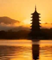  杭州西湖雷峰塔日落景观885#横屏 	 