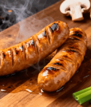 木板上烤香肠及配菜特写4333#横屏 