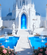 梦幻白色城堡与玫瑰景观2375#横屏 