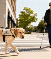 盲人牵导盲犬过马路618#横屏 