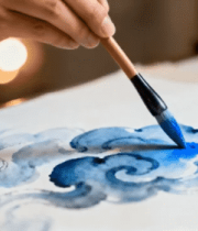 毛笔绘制中式水墨云纹画面2237#横屏 