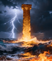 雷电海浪中的神秘图腾石柱2871#横屏 