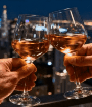 两人于城市夜景前举杯1557#横屏 