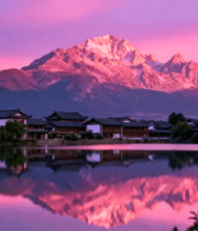 丽江玉龙雪山湖畔黄昏美景4708#横屏 