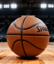 篮球置于空旷篮球场5412#横屏 