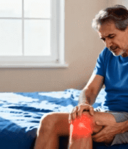 老人坐床上揉搓膝关节3254#横屏 