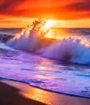  海边日落海浪翻涌素材1838#横屏 	 - 