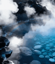 蓝绿色温泉与彩虹景观3030#横屏 