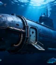  海底航行的老式潜水艇2260#横屏 	 