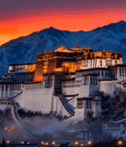 拉萨布达拉宫雪山黄昏全景2563#横屏 