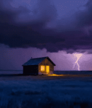 旷野木屋黄昏天空景象5473#横屏 