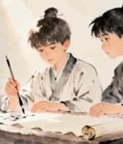  古装少年毛笔书法场景962#横屏 	 