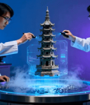 科研人员实验室研究古塔模型2681#横屏 