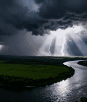 空中俯瞰乌云笼罩下的河流5263#横屏 