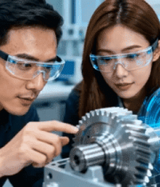 科研人员观察机械齿轮4929#横屏 