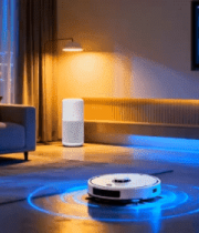 客厅中运行的智能扫地机器人5169#横屏 
