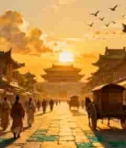  古风街道行人与马车黄昏场景1489#横屏 	 -