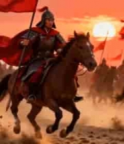  古代骑兵持旗奔驰场景2963#横屏 	 