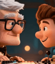 卡通老人与男孩互动场景素材4260#横屏 