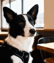 咖啡馆内女子与宠物狗同框3652#横屏 