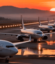 机场跑道上排队的客机866#横屏 