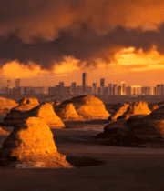 荒漠戈壁日落城市远景3056#横屏 