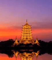 黄昏湖畔佛塔景观4337#横屏 