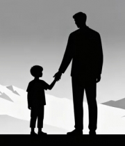  父子牵手剪影雪山背景1331#横屏 	 - 