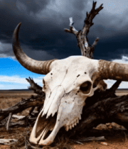 荒野中牛角头骨与枯木1103#横屏 