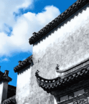 徽派古建筑蓝天白云景象3376#横屏 