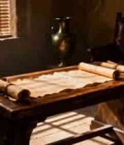  复古房间内的卷轴与烛台场景2652#横屏 	 -