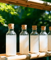 户外竹架上的瓶装牛奶2666#横屏 