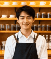 咖啡馆服务员微笑待客4441#横屏 