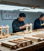  工匠于工坊制作木质结构物件1835#横屏 	 -