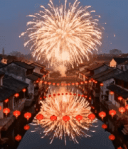 江南水乡夜景烟花绽放3009#横屏 