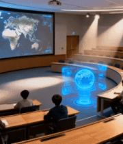 教室中人们观看地球投影画面916#横屏 