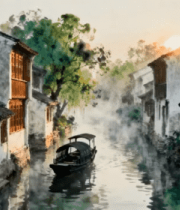 江南水乡河道与民居景观5464#横屏 