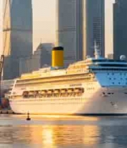  港口游轮与城市建筑景观1955#横屏 	 