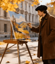 街头画家户外绘画场景3281#横屏 