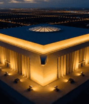 建筑夜景航拍全景素材4146#横屏 