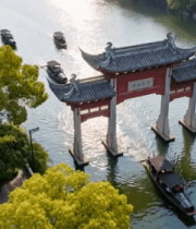 江南水乡古建筑航拍画面1359#横屏 