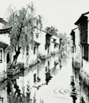 江南水乡古建筑河道风景3762#横屏 