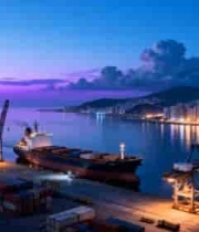  港口集装箱货轮夜景素材569#横屏 	 