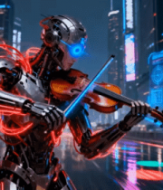 机器人城市中拉小提琴3629#横屏 