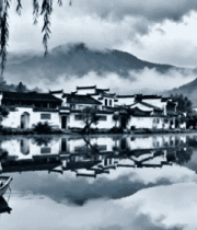 徽派建筑山水倒影景观5000#横屏 